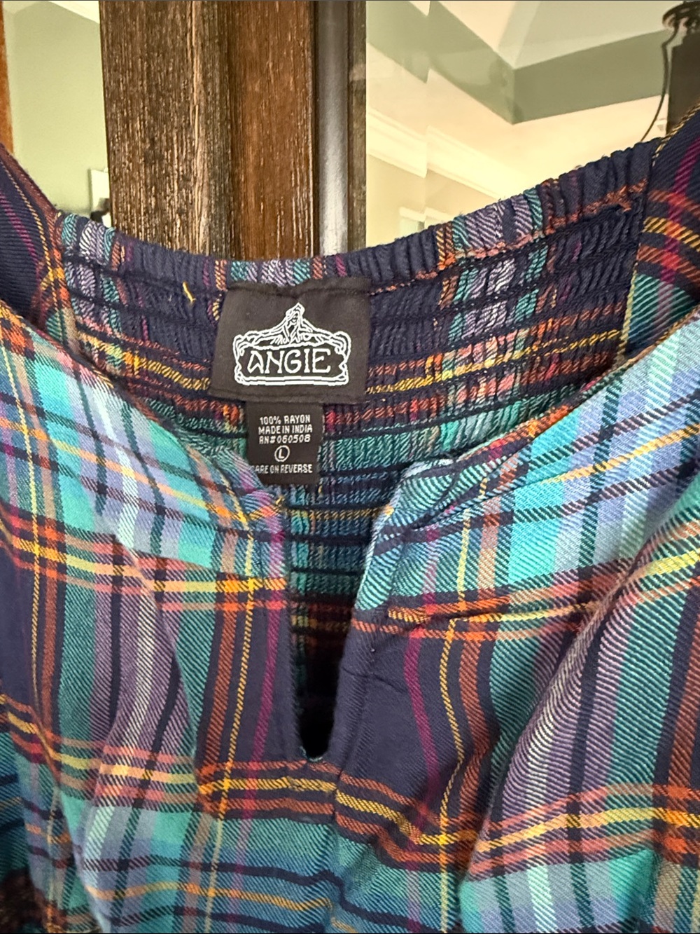 Angie Plaid Tiered knee length Dress in Teal and Navy Size L - Picture 2 of 6